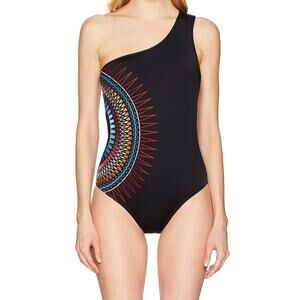 Laundry by Shelli Segal Embroidered Shoulder One-Piece Swimsuit Black Size L